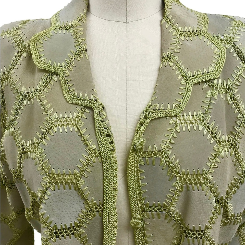 VINTAGE SUEDE CROCHET COVER UP COAT WITH SHOULDER PADS - FLEXIBLE SIZING